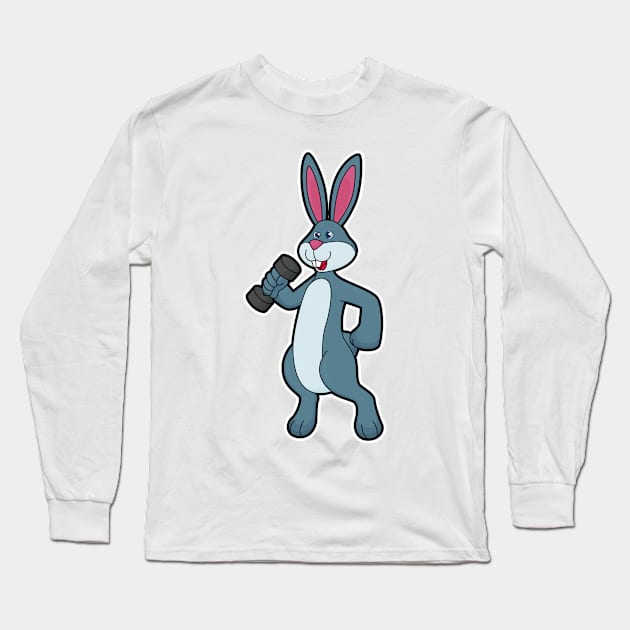 Rabbit at Strength training with Dumbbell Long Sleeve T-Shirt by Markus Schnabel